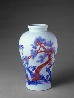 图片[1]-Blue and white underglazed red pine, bamboo and plum vase-China Archive